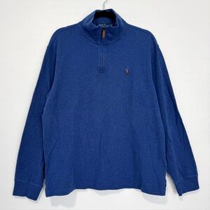 Polo Ralph Lauren Estate‎ Rib Sweater Men’s Large Blue Cotton Quarter Zip Preppy
